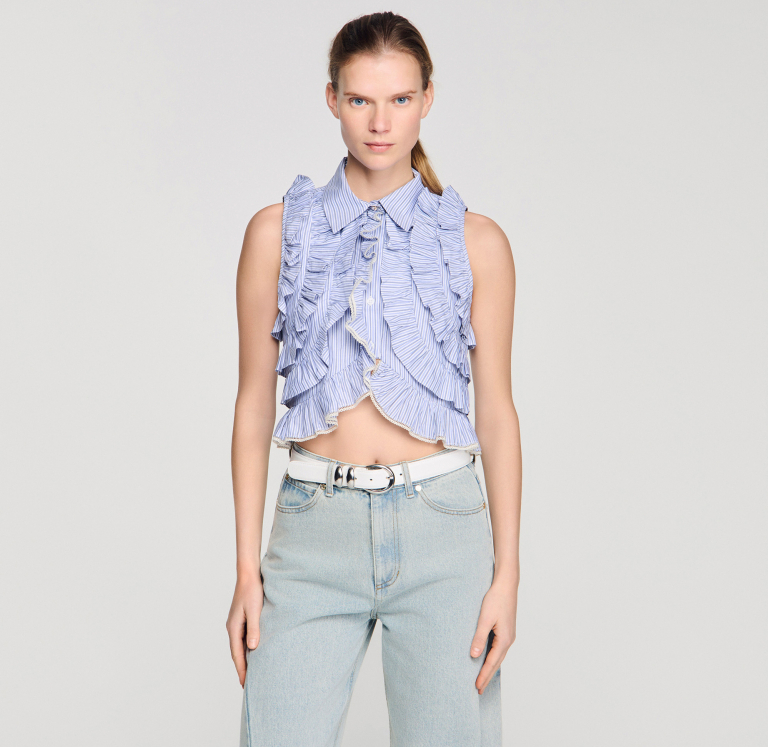 Женская полосатая рубашка с оборками