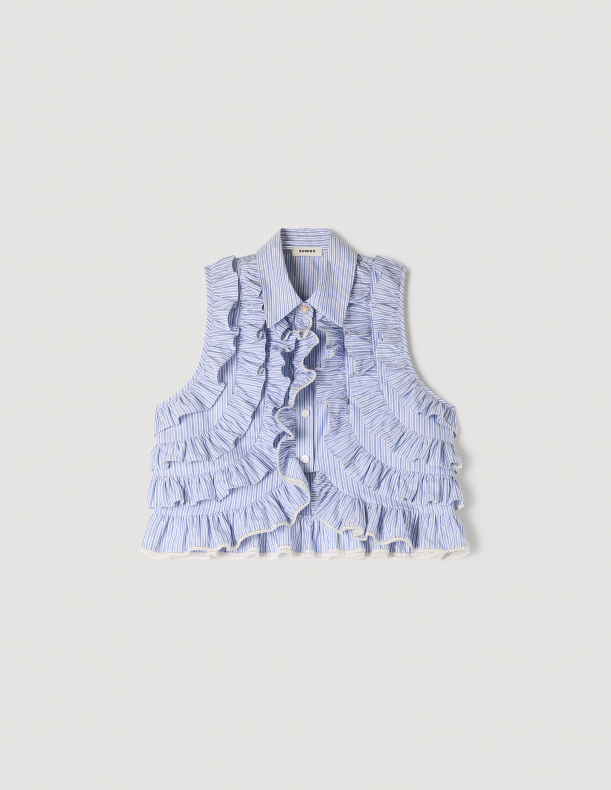 Женская полосатая рубашка с оборками_6