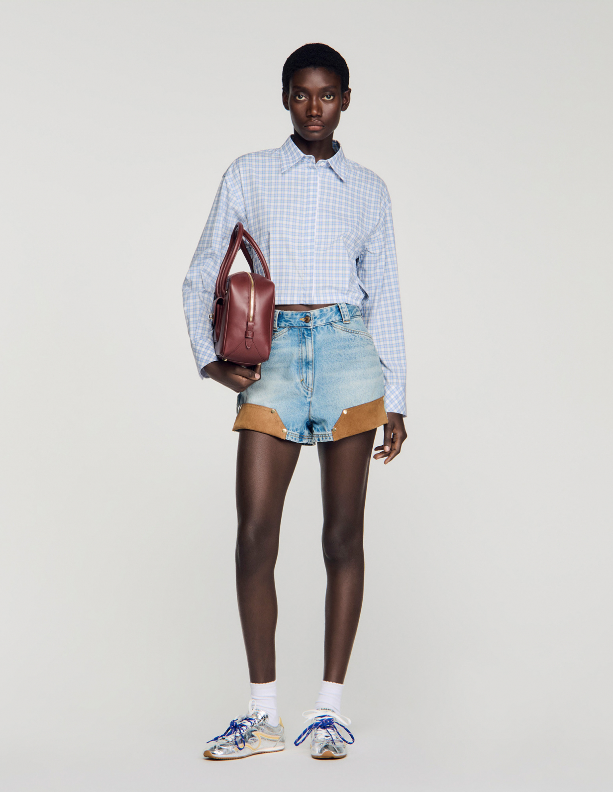 Женская короткая клетчатая рубашка_1