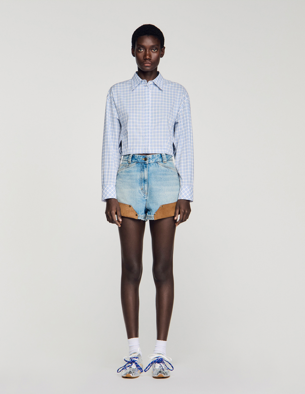 Женская короткая клетчатая рубашка_2