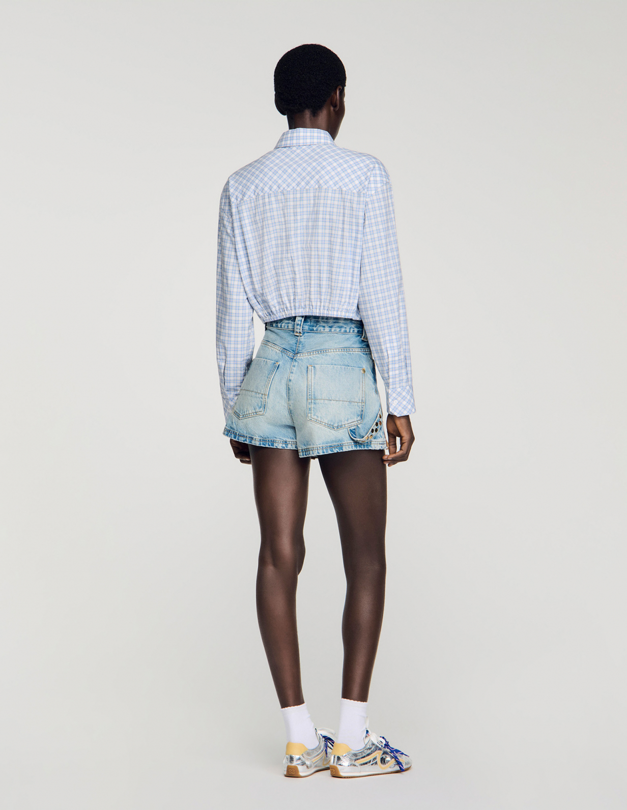 Женская короткая клетчатая рубашка_5