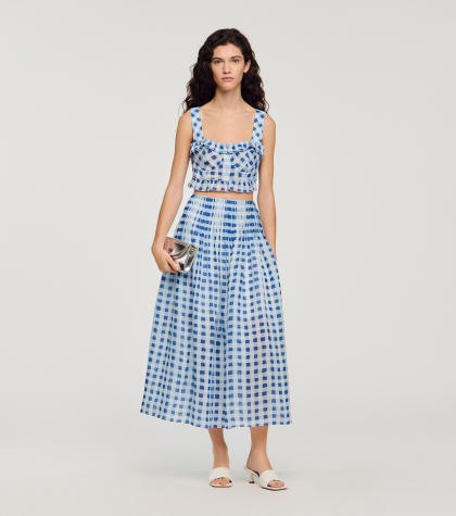 Жіноча довга льняна спідниця в клітинку