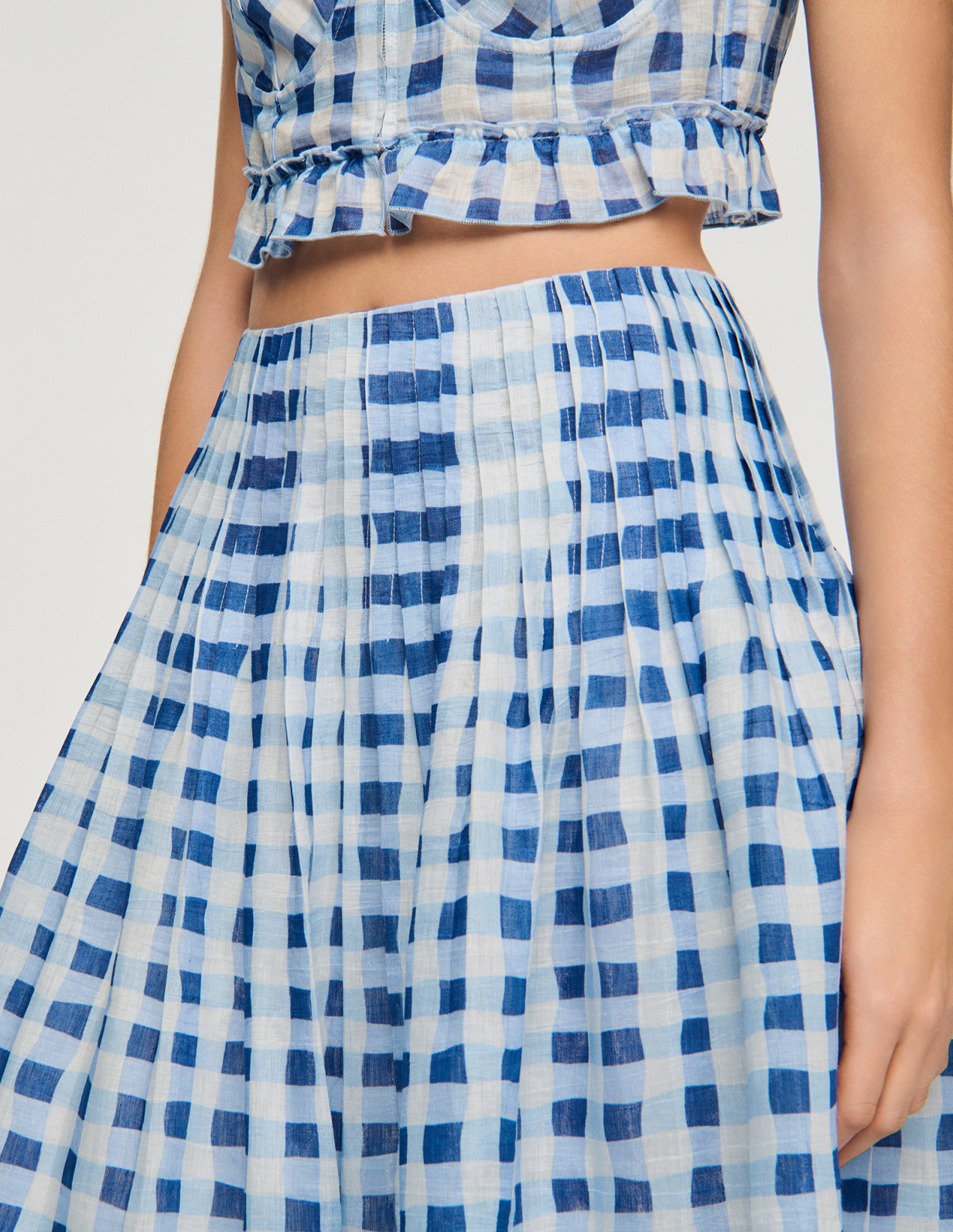 Жіноча довга льняна спідниця в клітинку_5