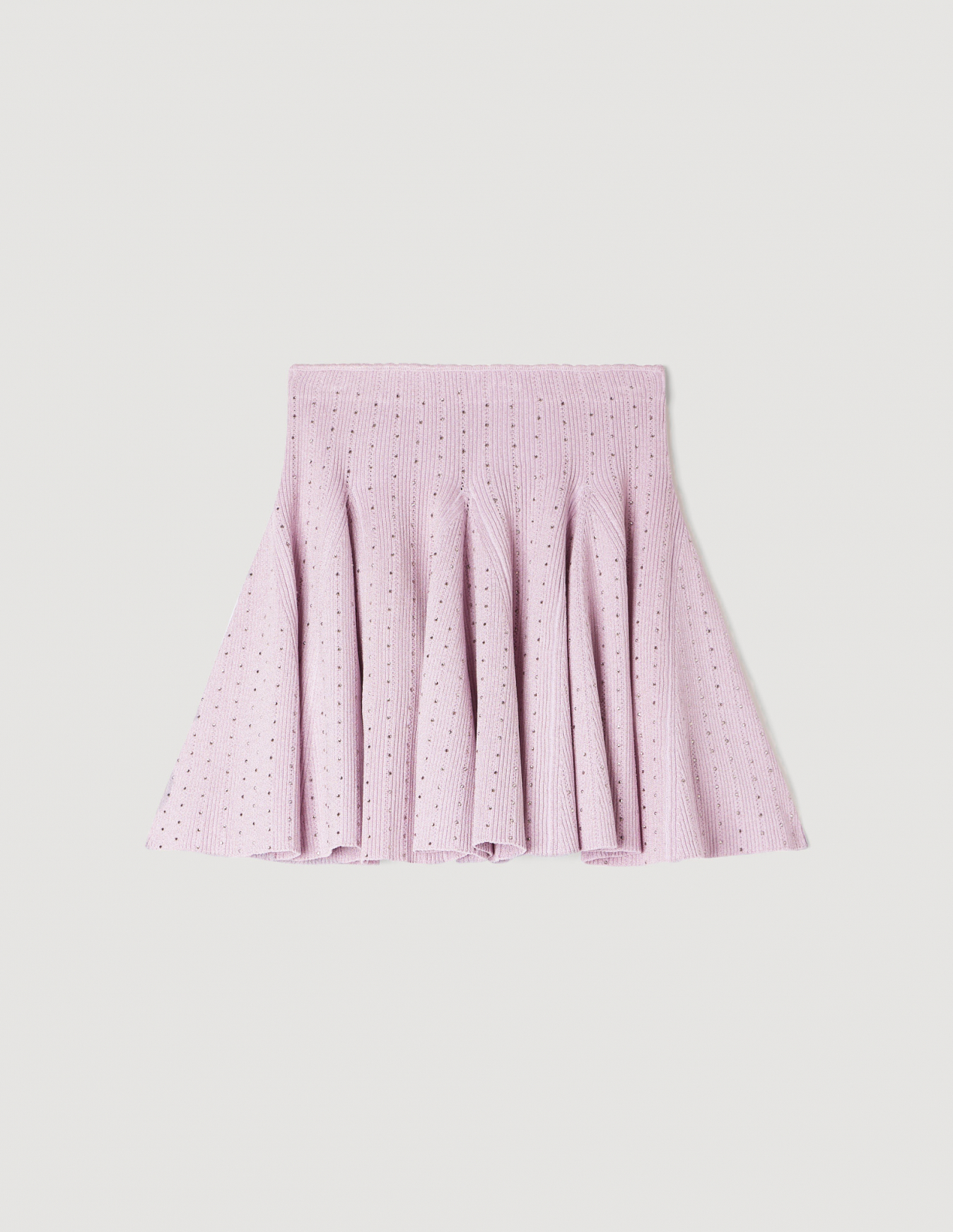 Женская короткая вязаная юбка, украшенная стразами_6