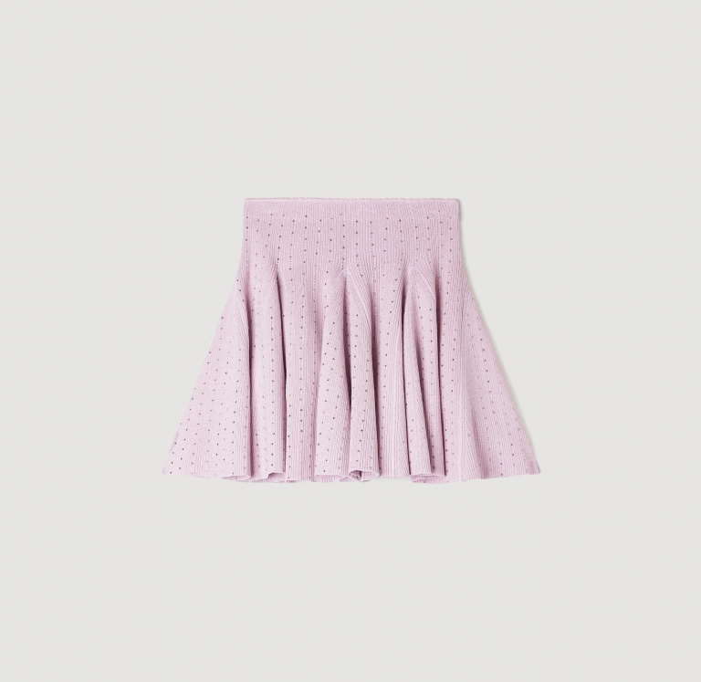 Женская короткая вязаная юбка, украшенная стразами