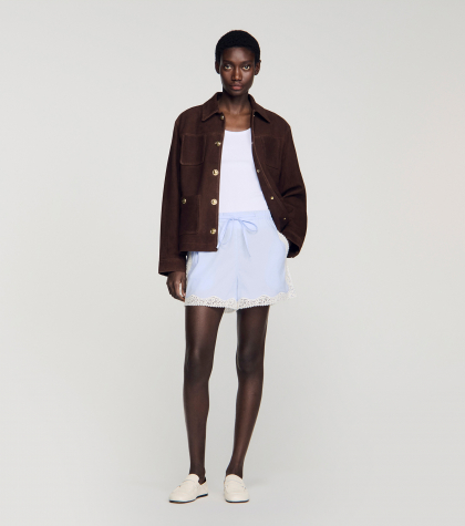 Женские голубые шорты с кружевной отделкой