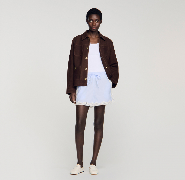 Женские голубые шорты с кружевной отделкой