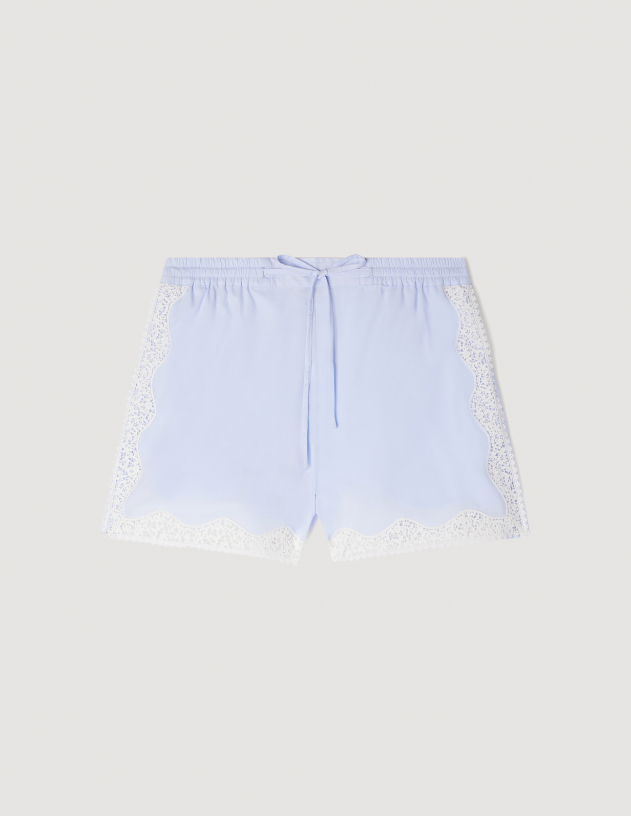 Женские голубые шорты с кружевной отделкой_6