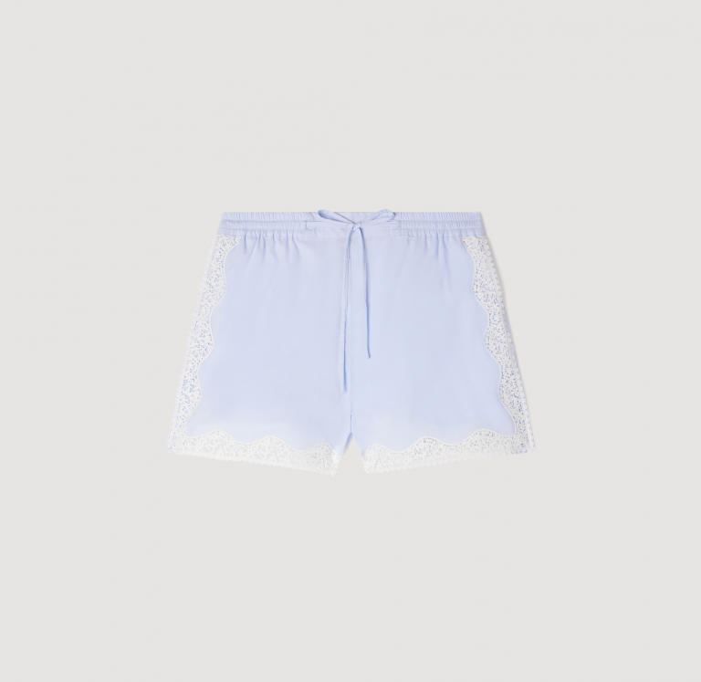 Женские голубые шорты с кружевной отделкой