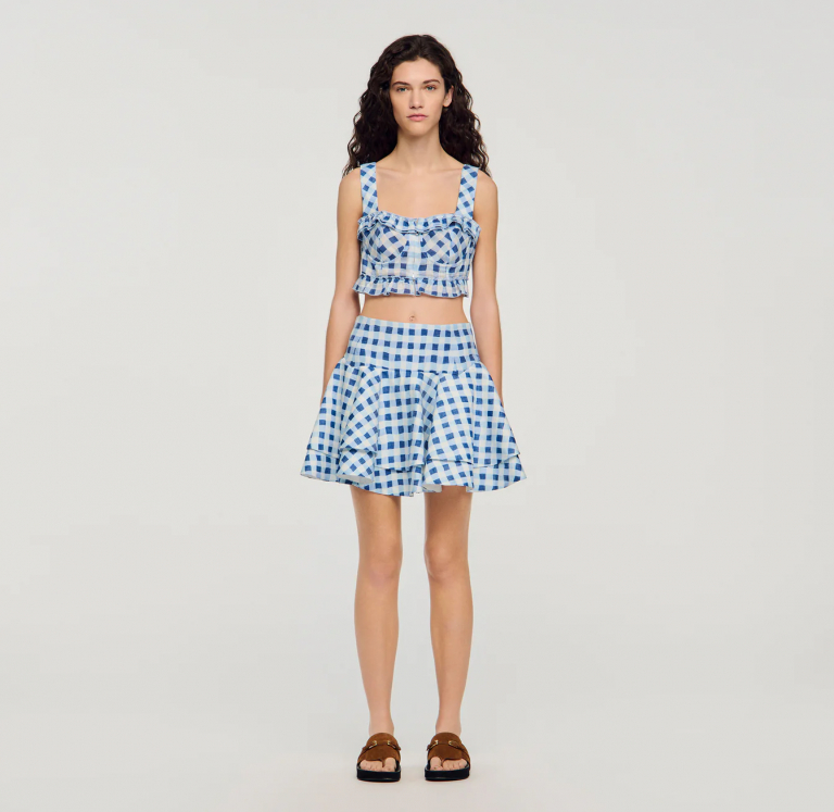 Жіноча коротка льняна картата спідниця 