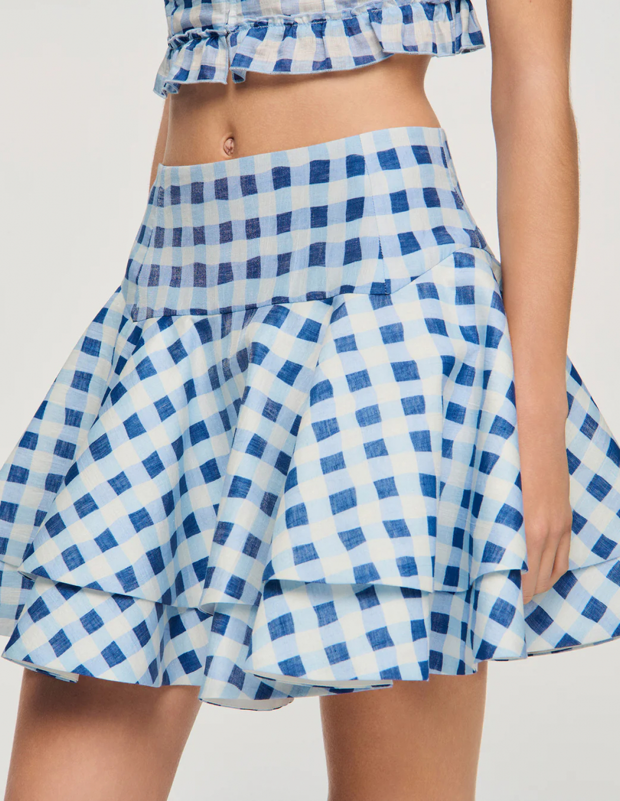 Жіноча коротка льняна картата спідниця _3