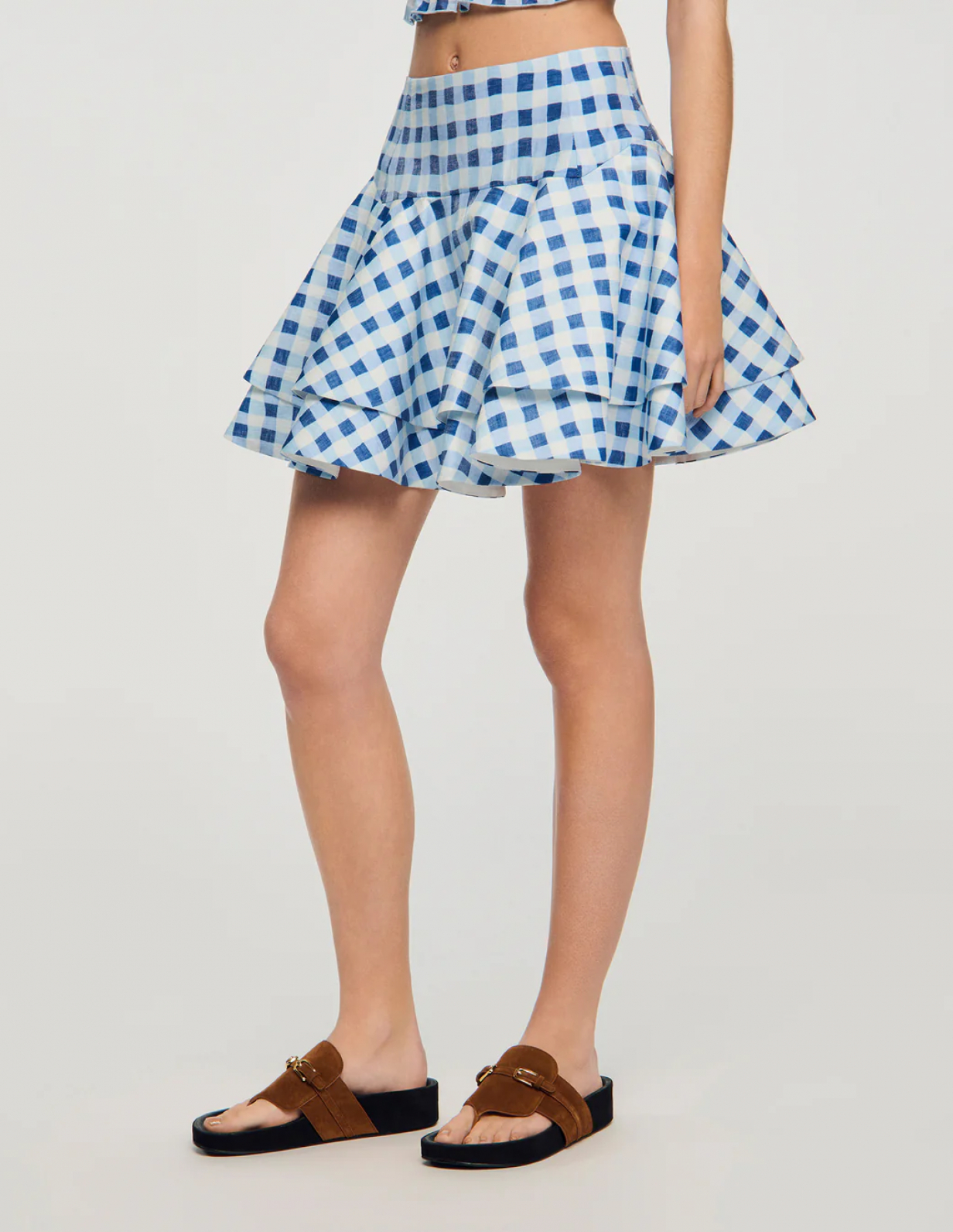 Жіноча коротка льняна картата спідниця _4