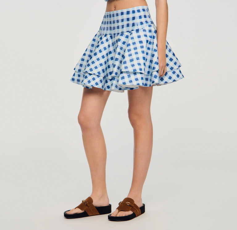 Жіноча коротка льняна картата спідниця 