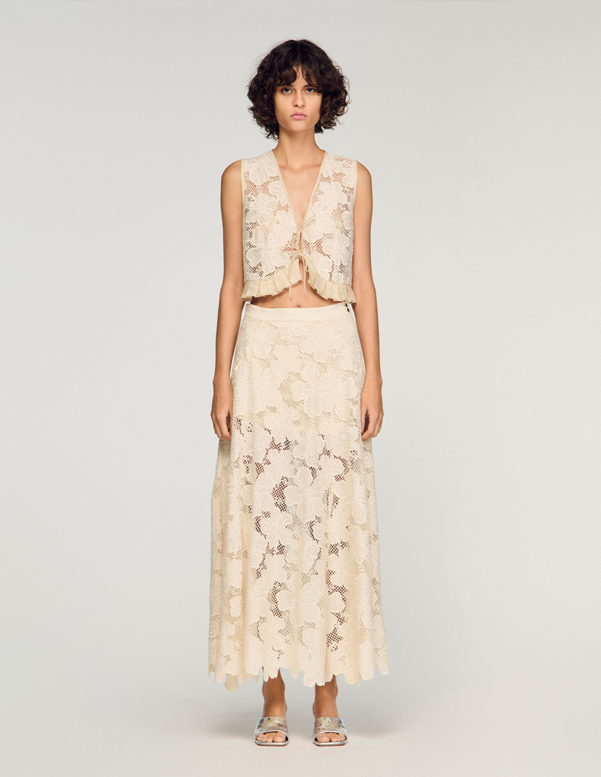 Женская молочная юбка из гипюра_2