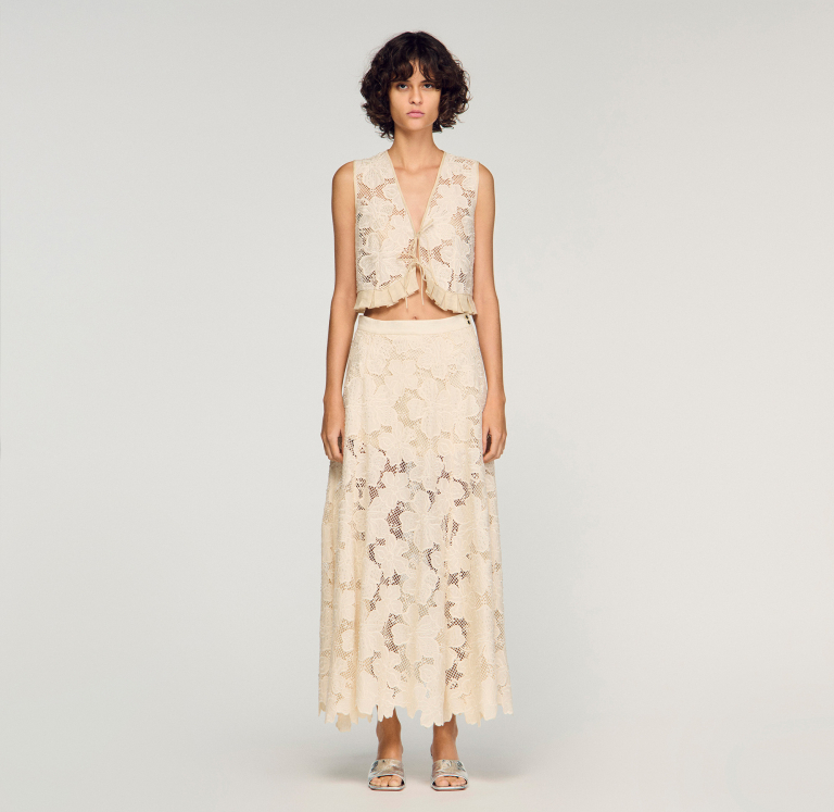 Женская молочная юбка из гипюра