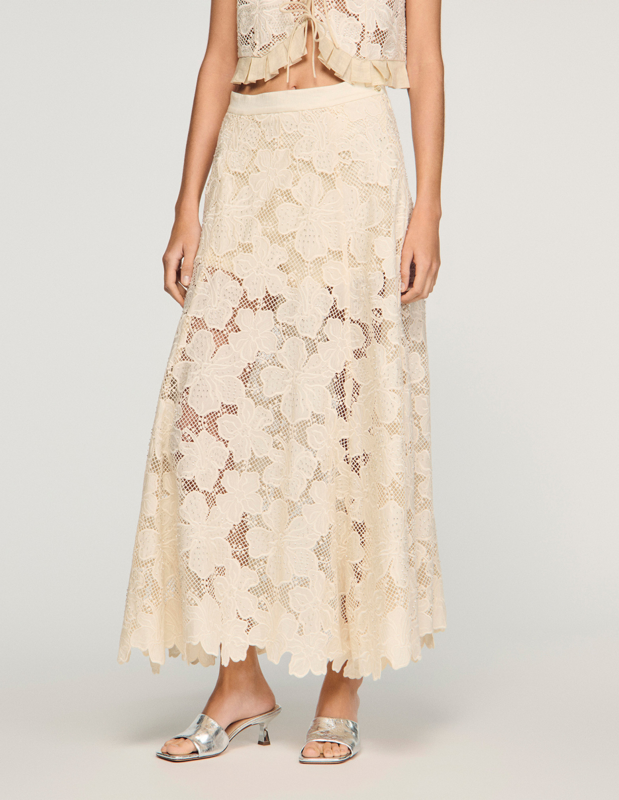 Женская молочная юбка из гипюра_4