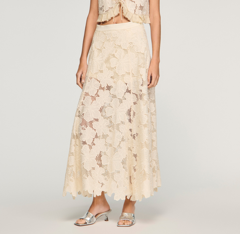 Женская молочная юбка из гипюра