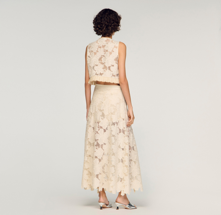 Женская молочная юбка из гипюра