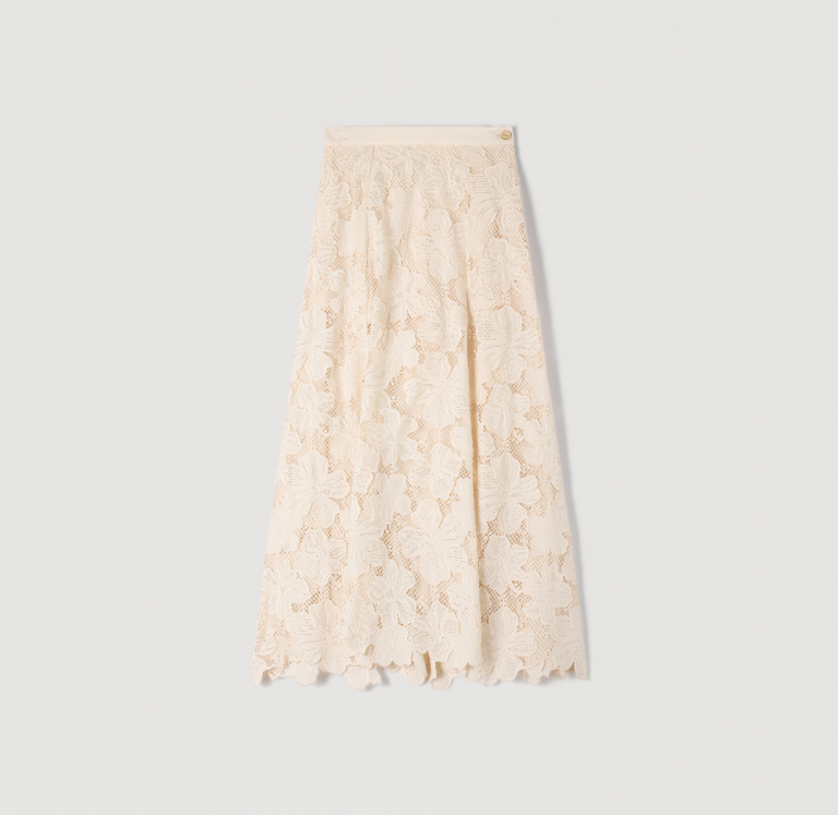 Женская молочная юбка из гипюра