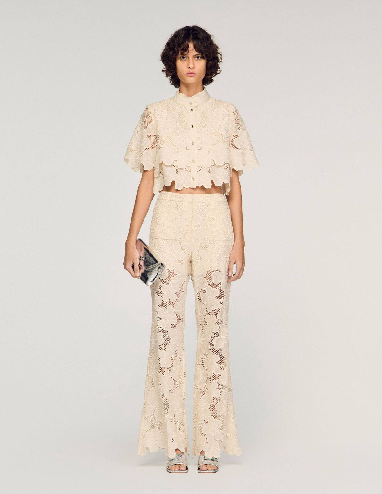 Жіночі молочні гіпюрові брюки_1