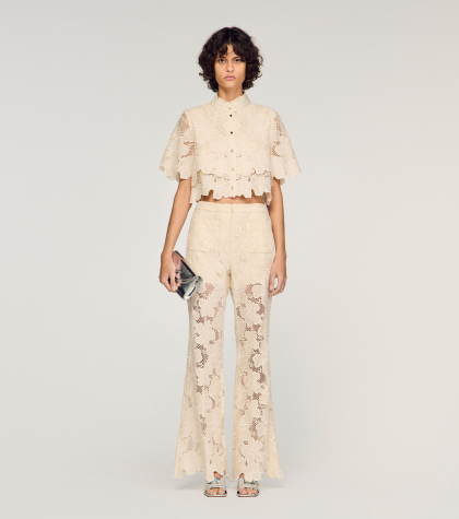 Женские молочные гипюровые брюки