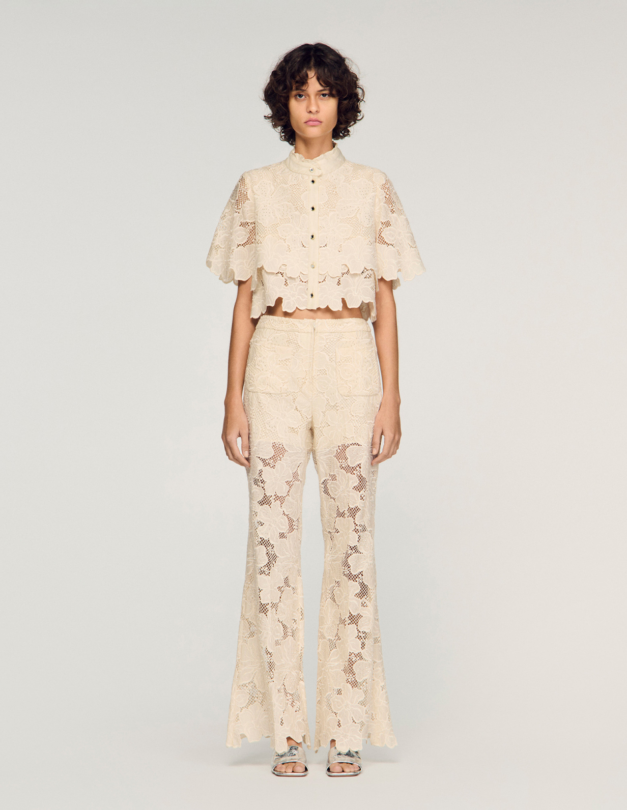 Жіночі молочні гіпюрові брюки_2