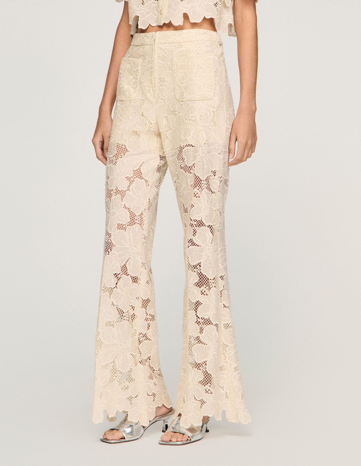 Жіночі молочні гіпюрові брюки_4