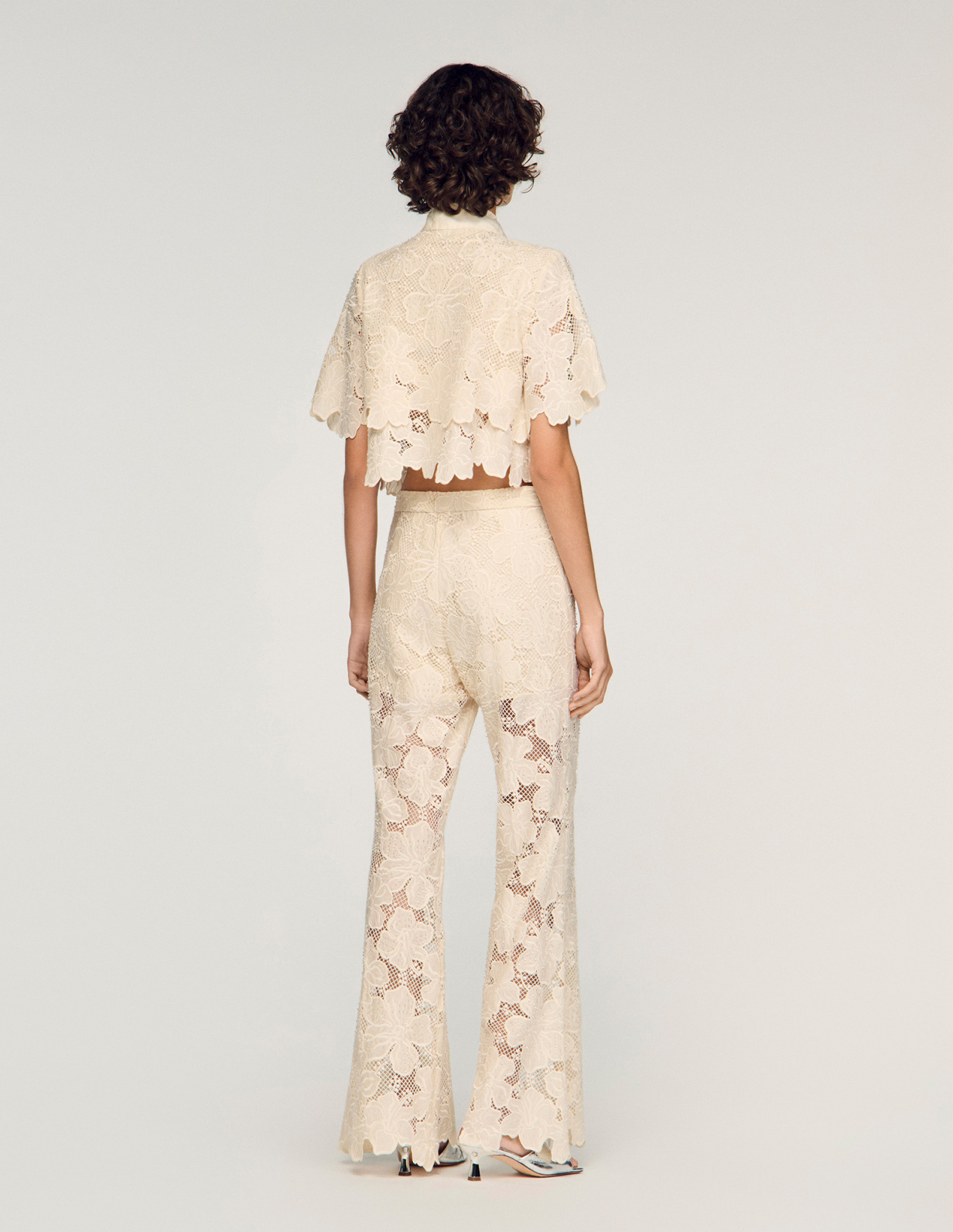 Жіночі молочні гіпюрові брюки_5