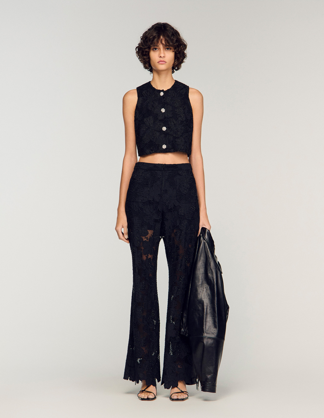 Женские черные гипюровые брюки_1