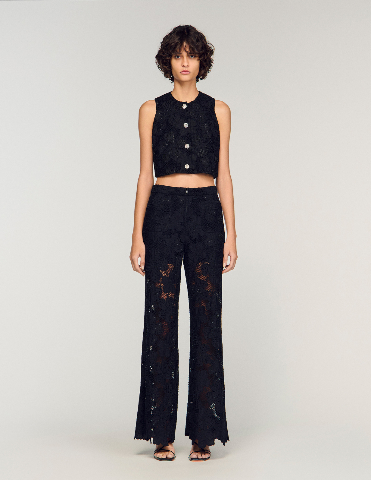 Женские черные гипюровые брюки_2