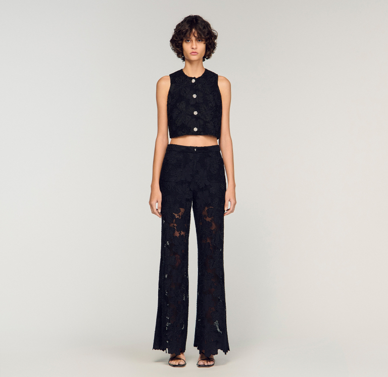 Женские черные гипюровые брюки