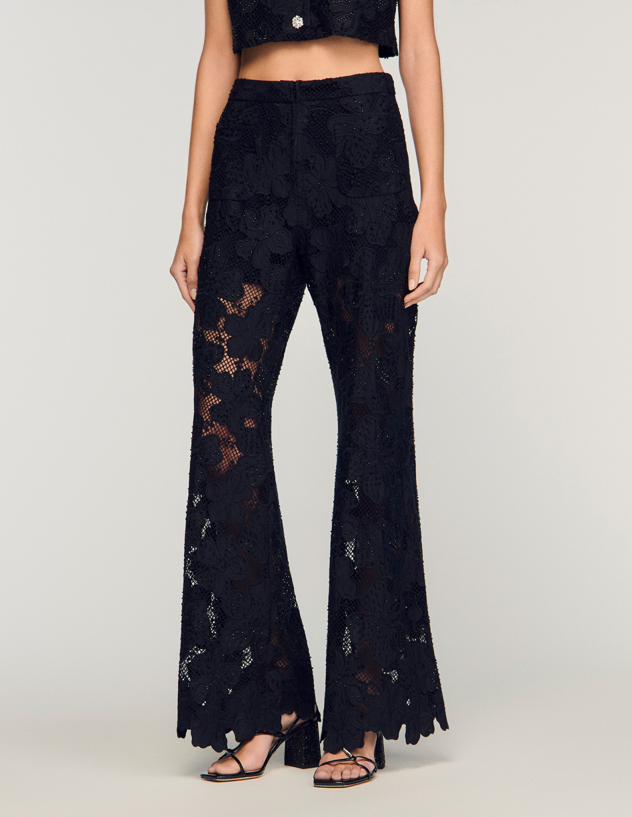 Женские черные гипюровые брюки_4
