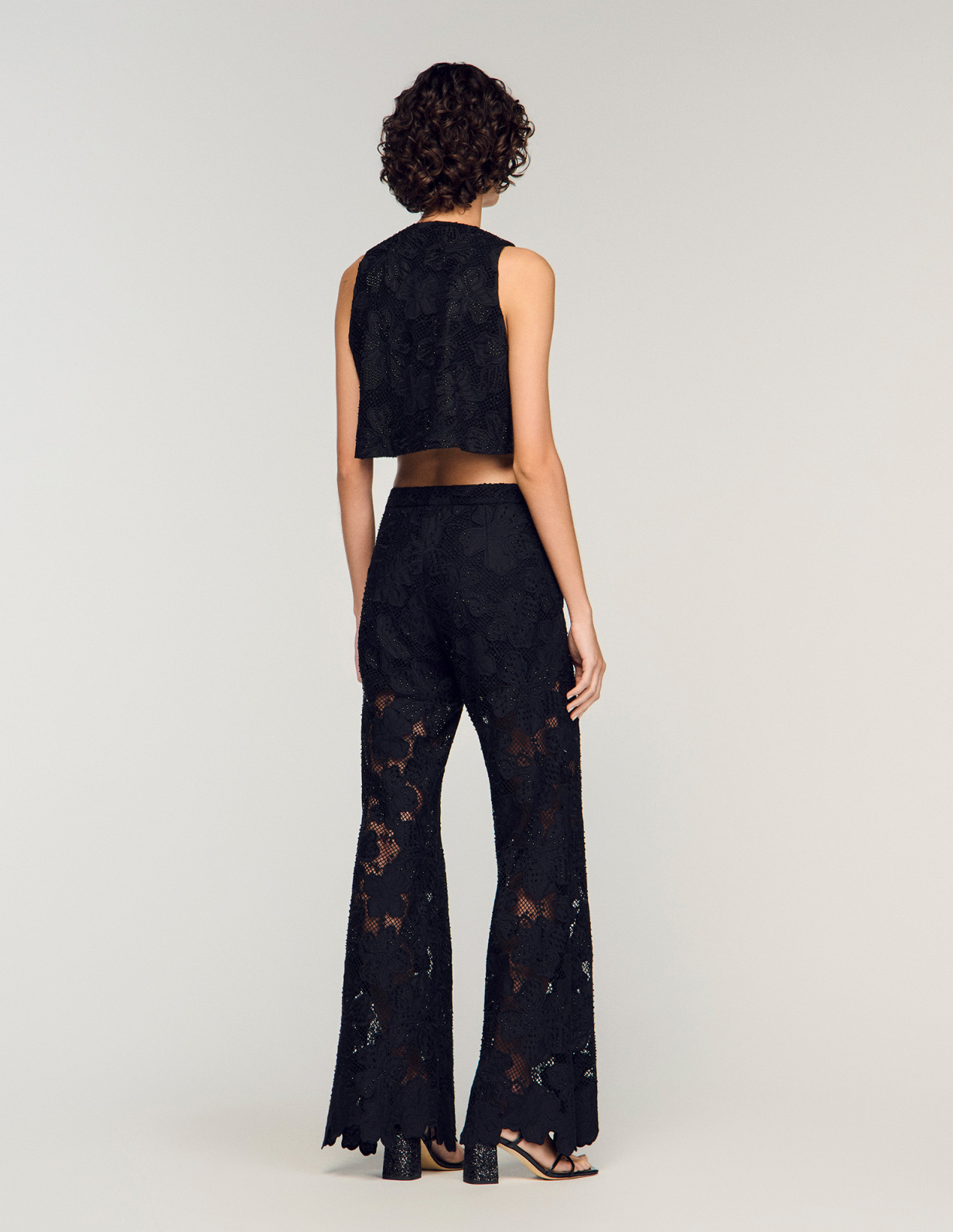 Женские черные гипюровые брюки_5