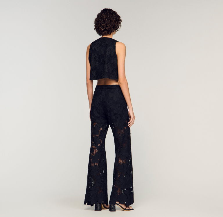 Женские черные гипюровые брюки