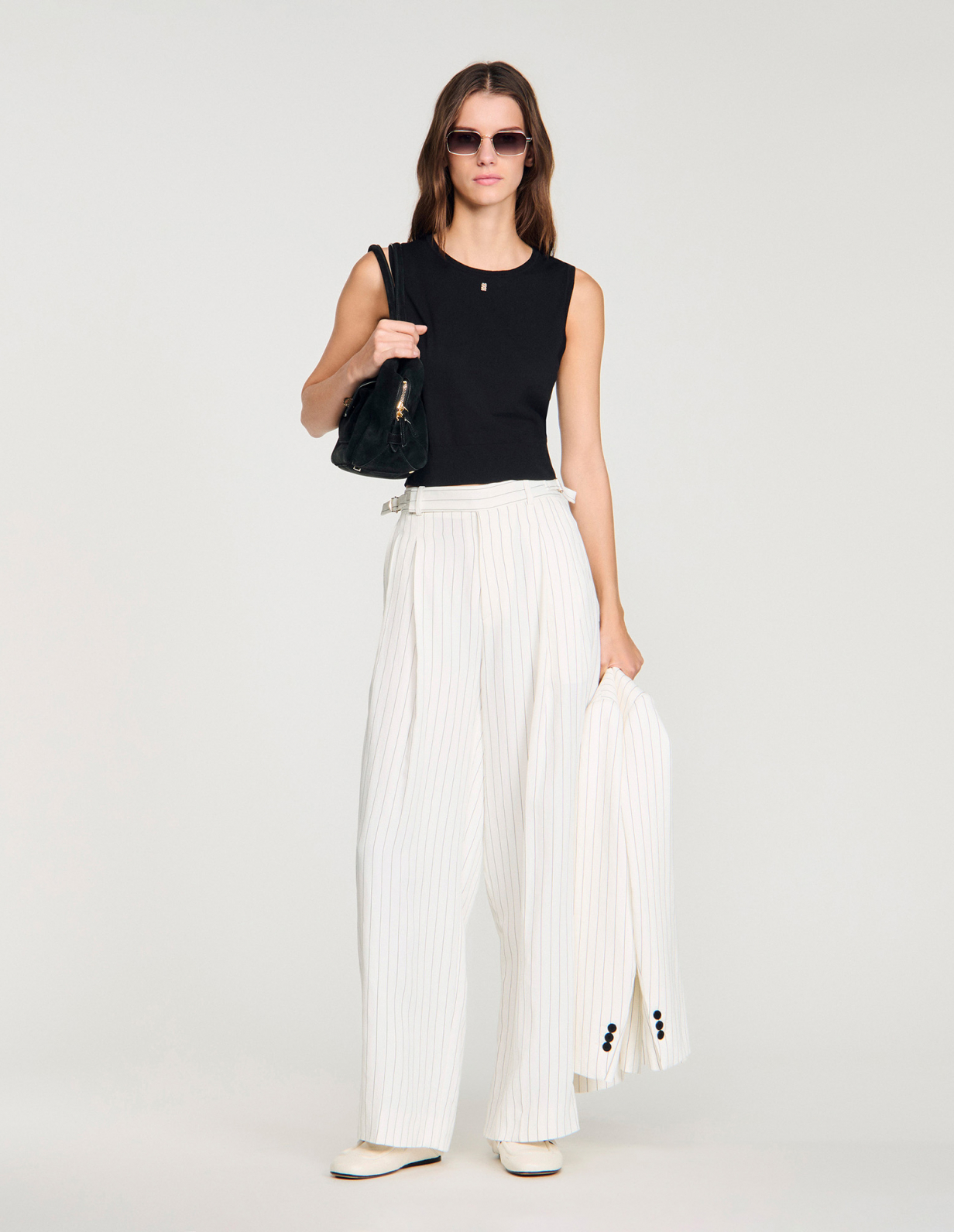 Женские полосатые классические брюки_1