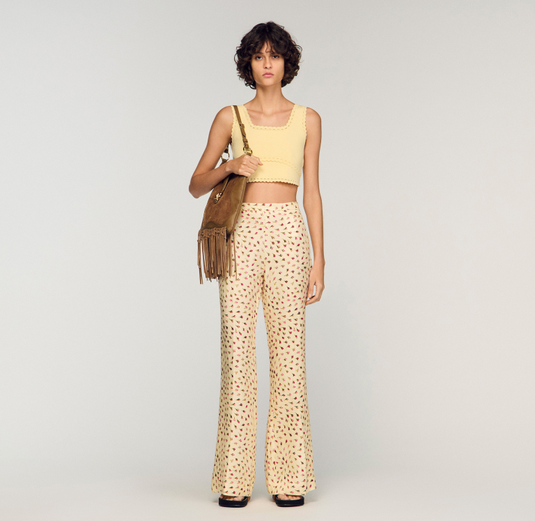 Женские молочные брюки с цветочным принтом