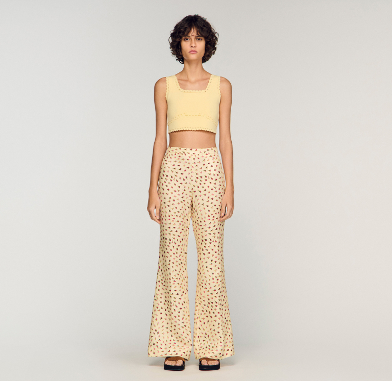 Женские молочные брюки с цветочным принтом