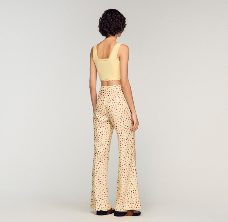 Женские молочные брюки с цветочным принтом