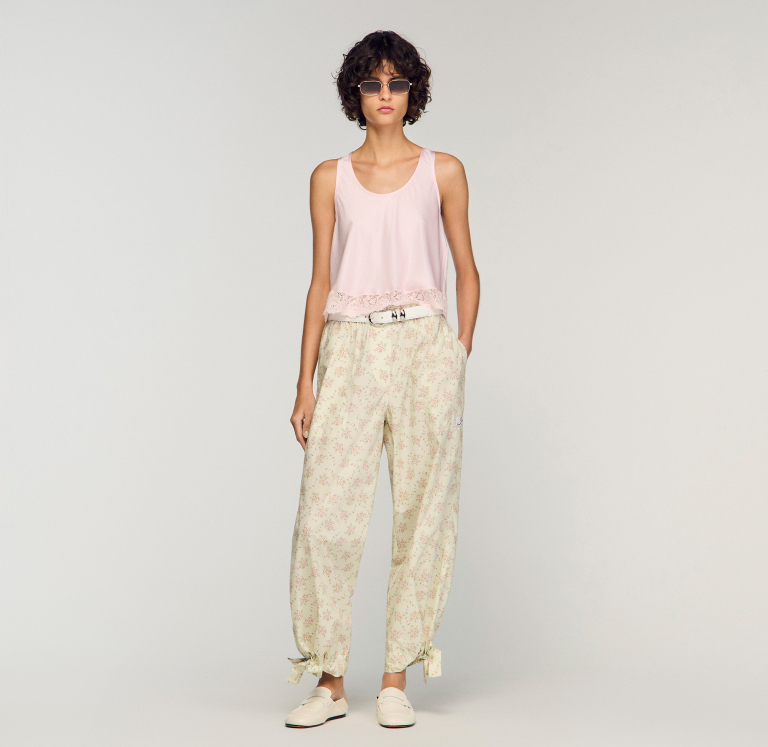 Женские широкие брюки с цветочным принтом