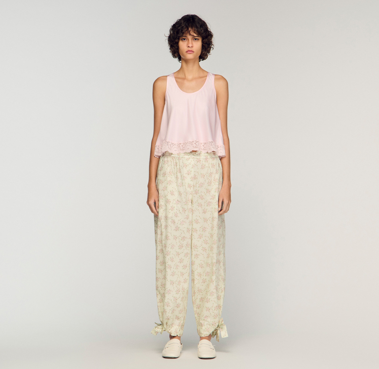 Женские широкие брюки с цветочным принтом