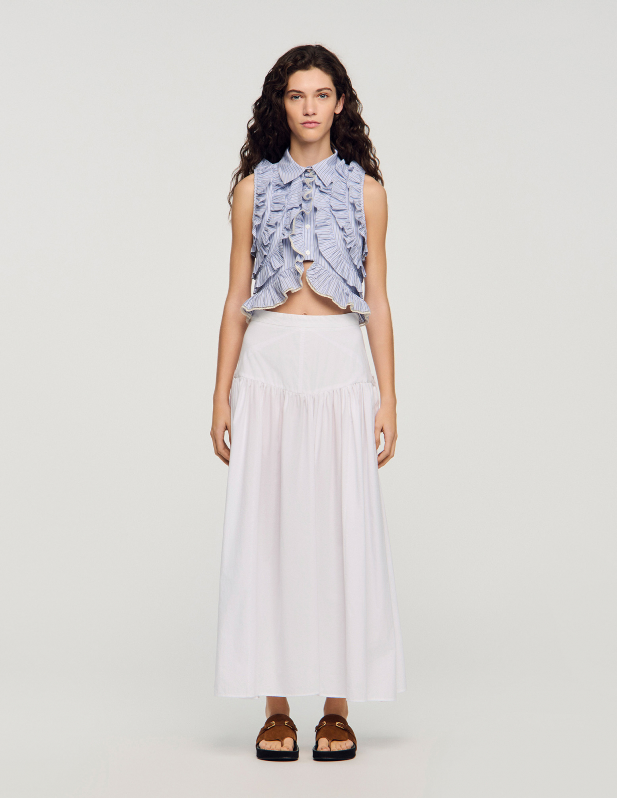 Женская длинная юбка из поплина с завязками_2