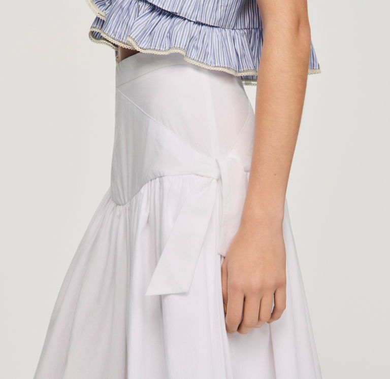 Женская длинная юбка из поплина с завязками