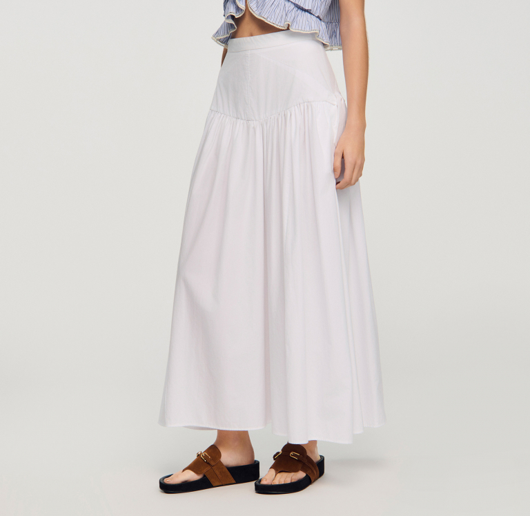 Женская длинная юбка из поплина с завязками