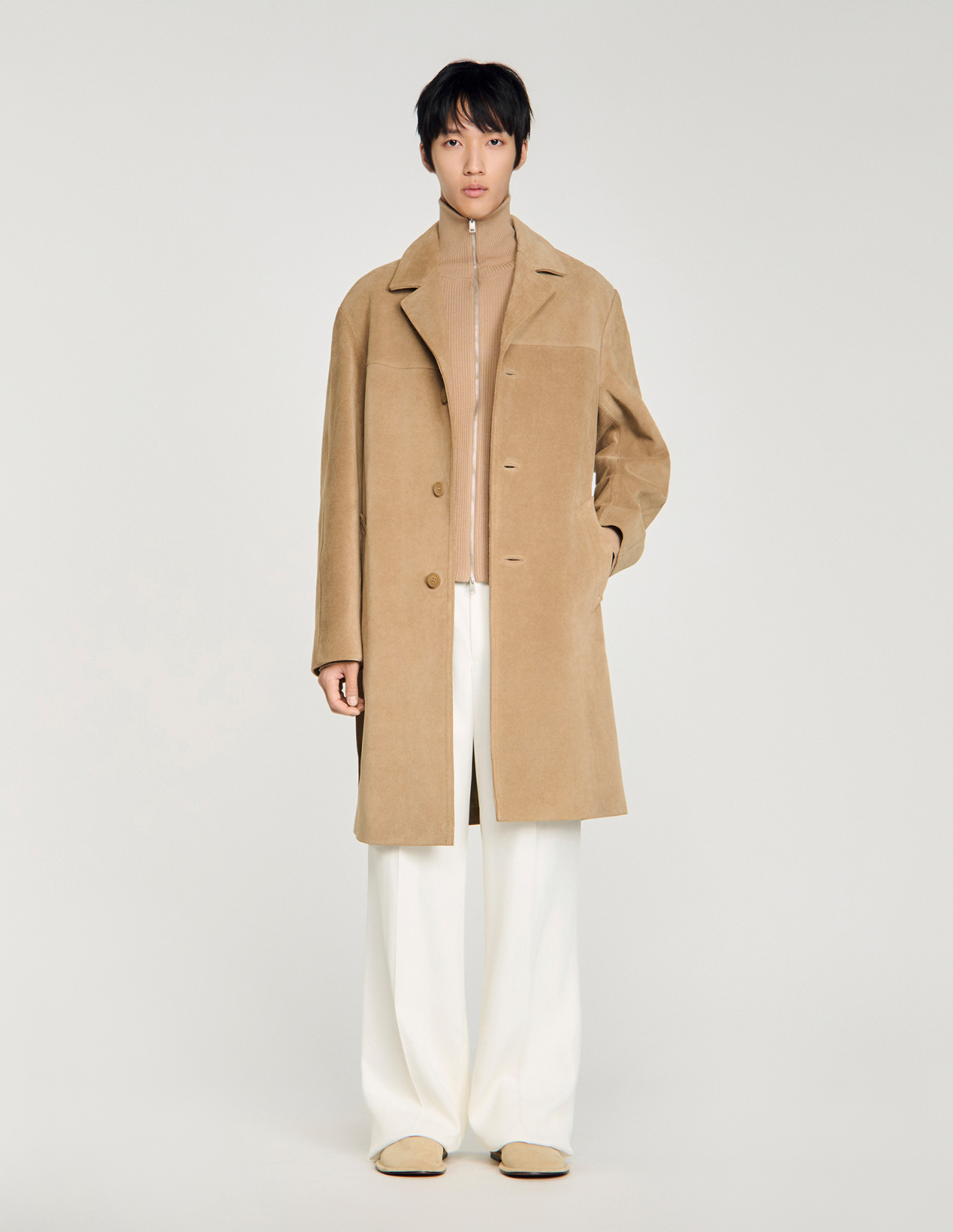 Чоловіче бежеве замшеве пальто_1