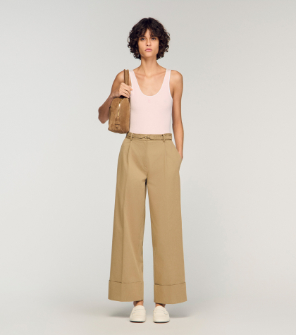 Женские бежевые широкие брюки