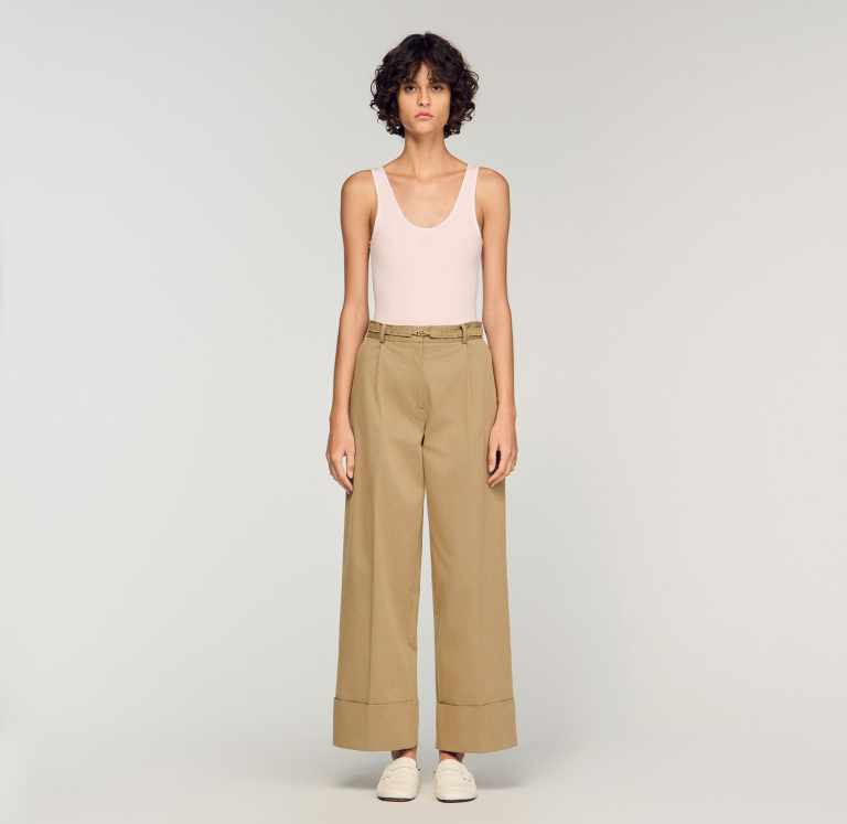 Женские бежевые широкие брюки