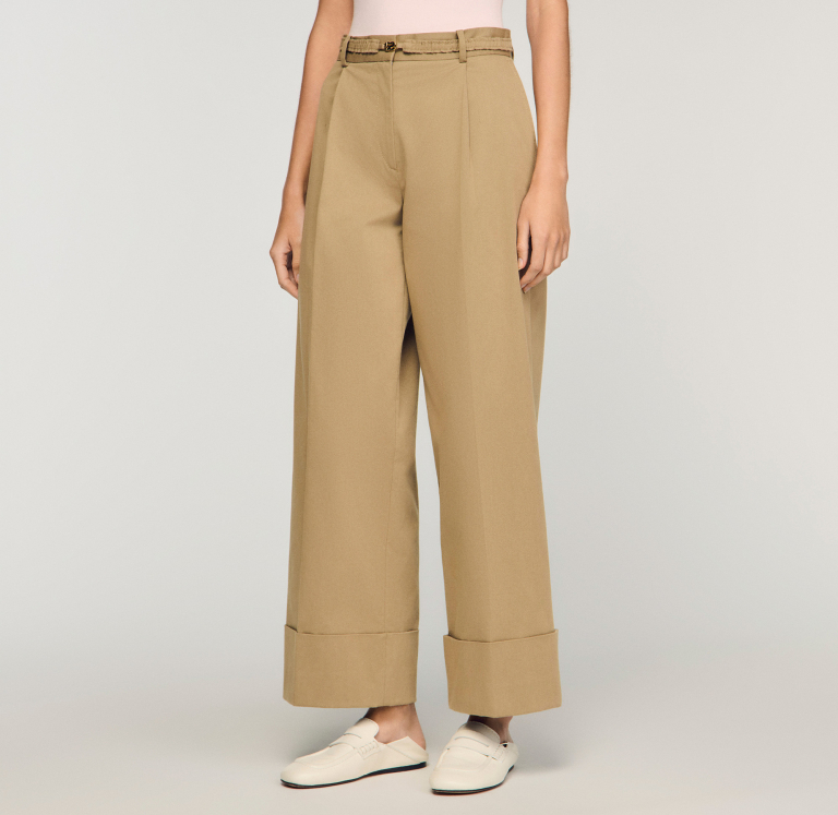 Женские бежевые широкие брюки