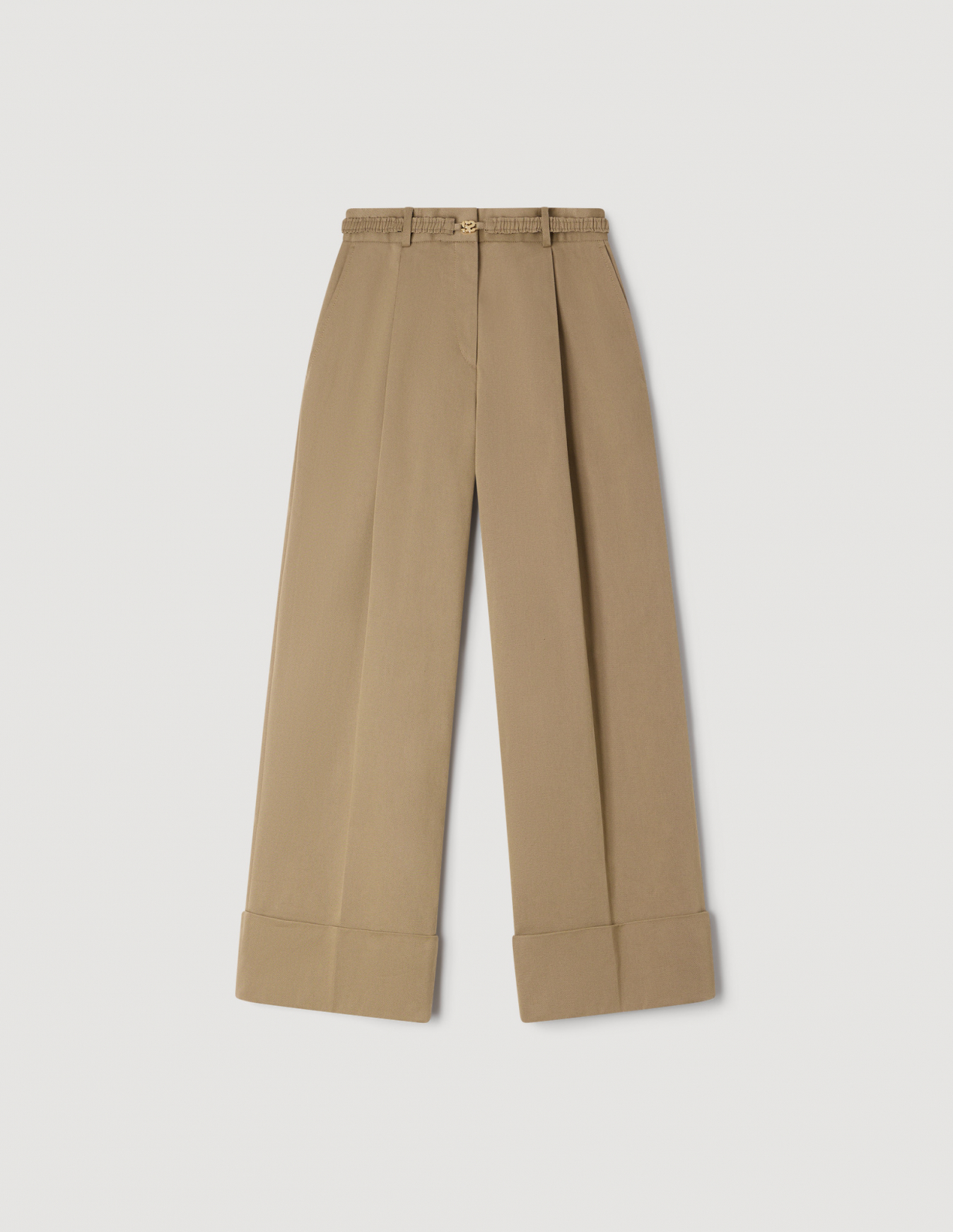 Женские бежевые широкие брюки_6