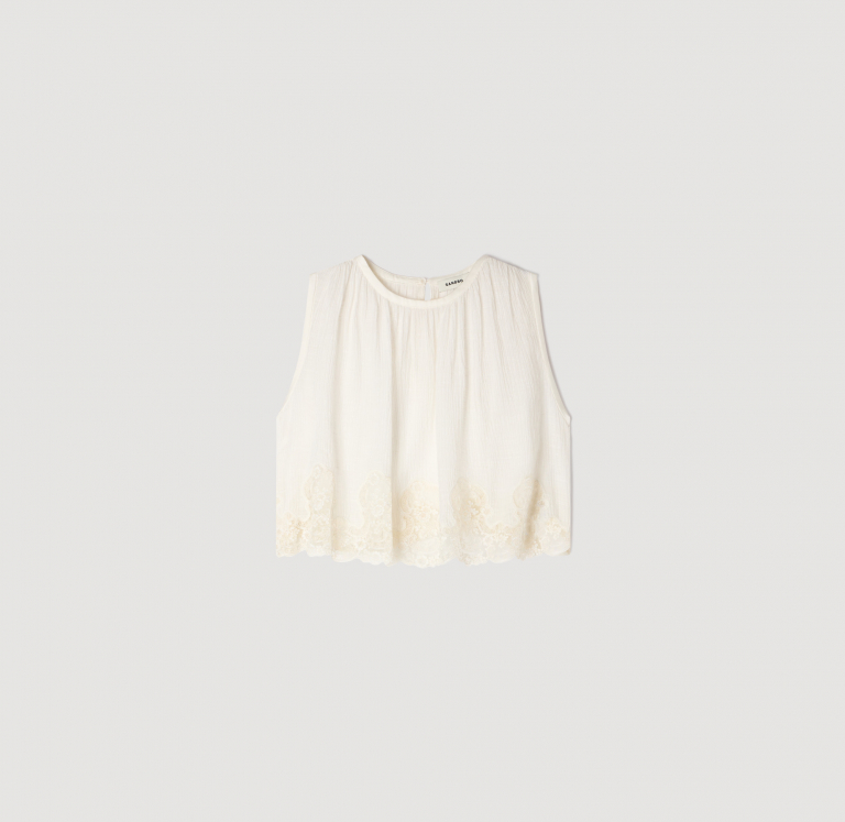 Женский белый топ с кружевной отделкой