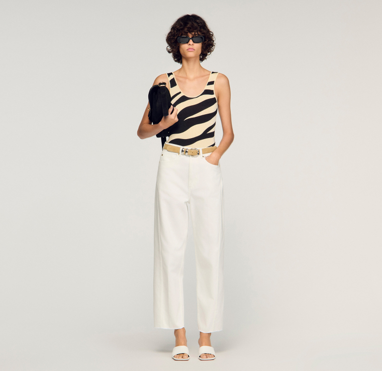 Женский вязаный боди с принтом 